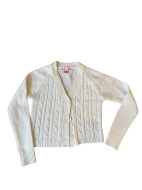 Cream Cable-Knit V-Neck Cardigan Sweater
